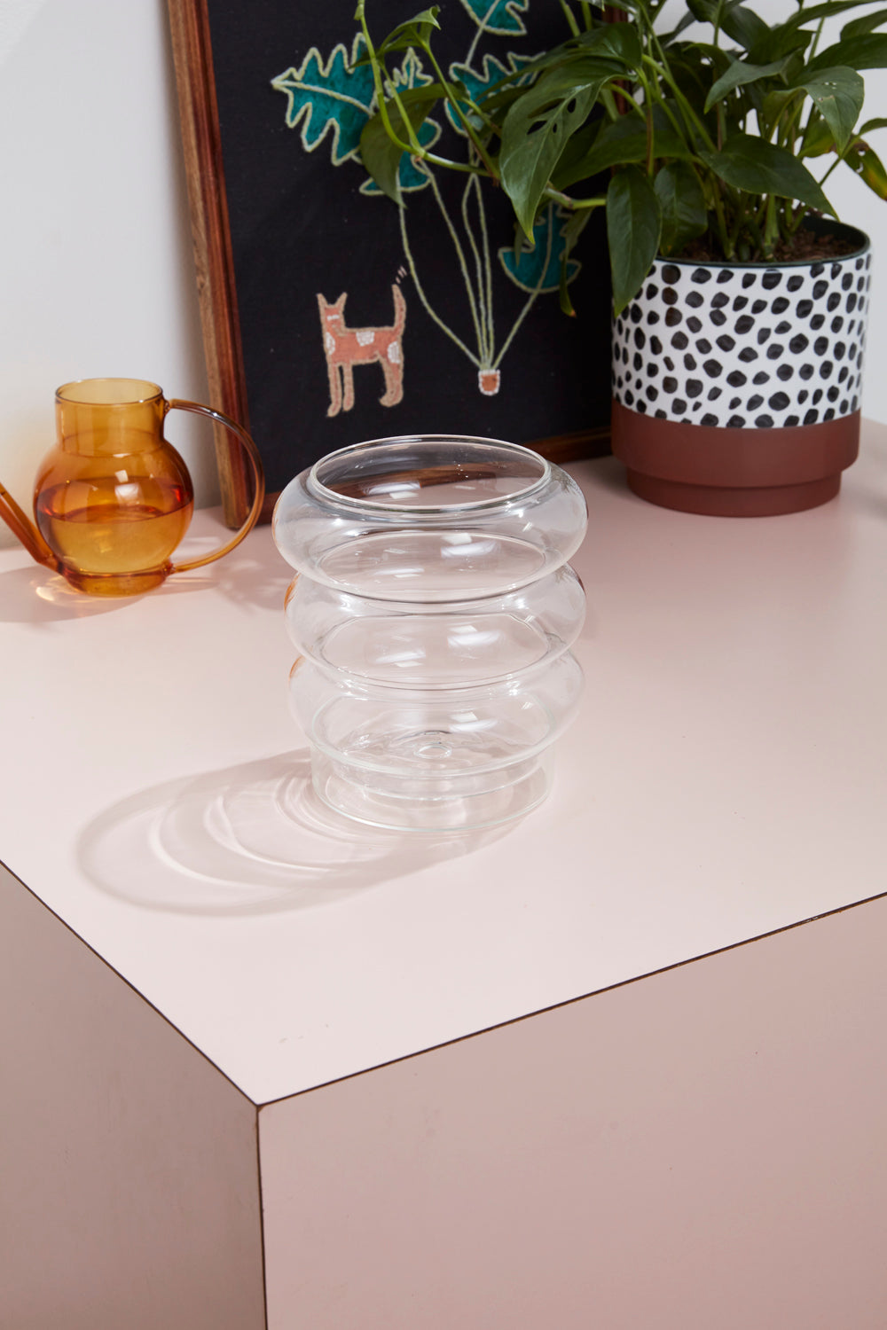 Stacked Rings Glass Pot with Saucer