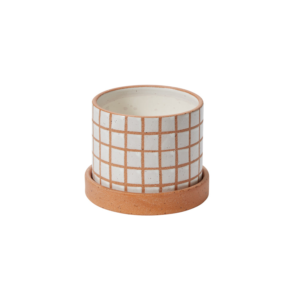 Grid Line Pot with Saucer