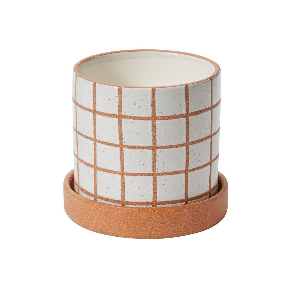 Grid Line Pot with Saucer