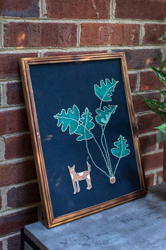 Happy Dog Embroidered Wall Art