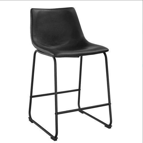 Industrial Faux Black Leather Counter Stools- Set of 2