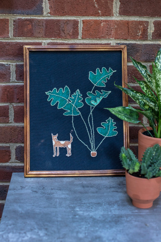 Happy Dog Embroidered Wall Art
